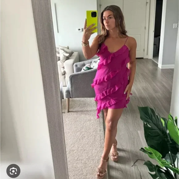 NWT Abercrombie All Over Ruffle Mini Dress Magenta Pink Sleeveless XS Tall XST - Picture 3 of 7